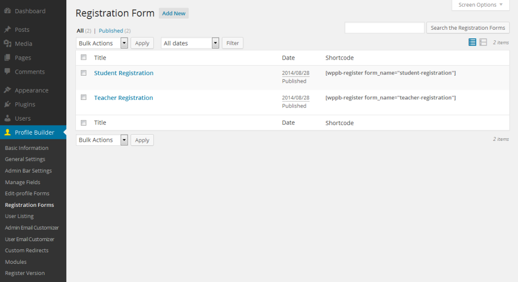 Multiple Registration Forms - Cozmoslabs