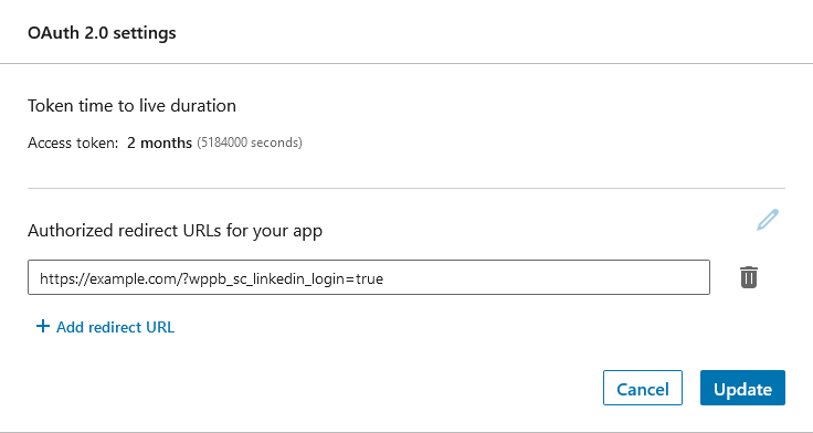 OAuth 2.0 settings