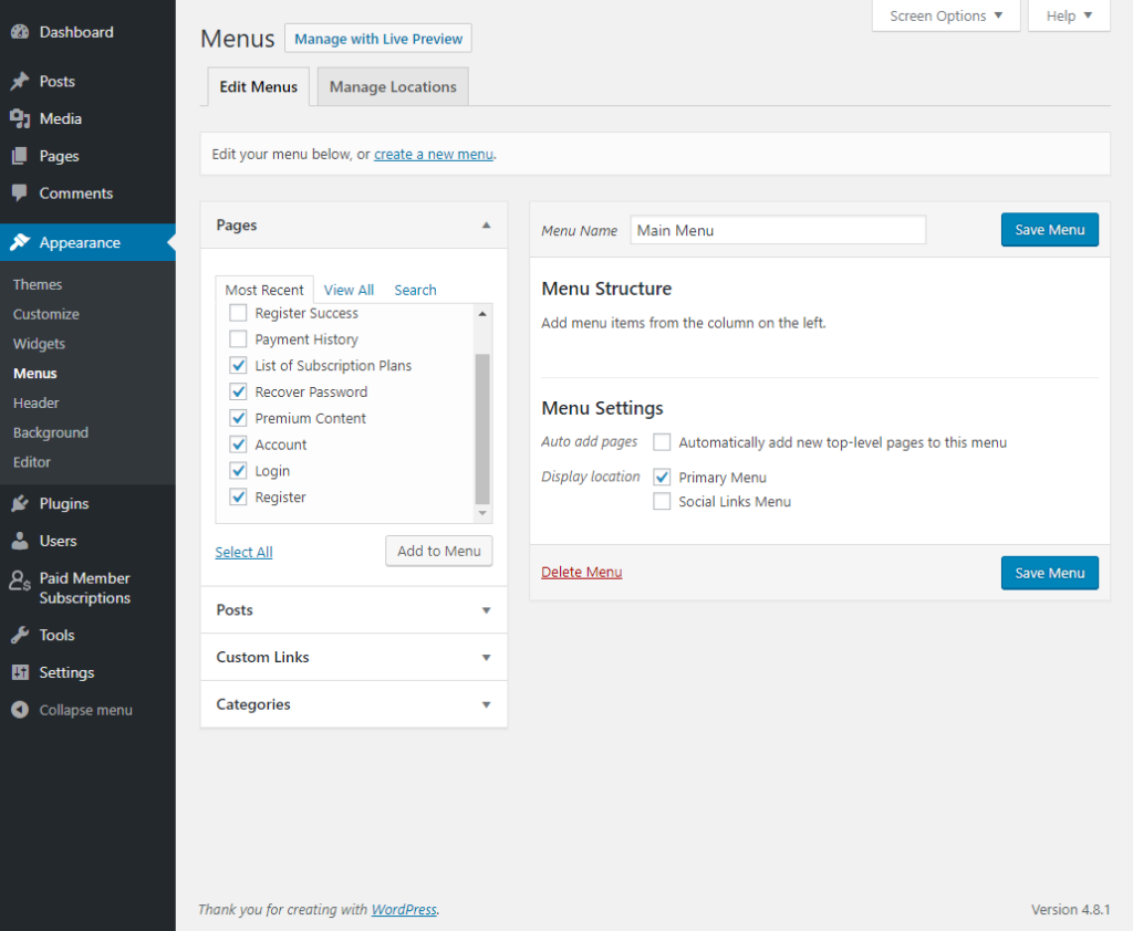 Navigation Menu Filtering - Cozmoslabs