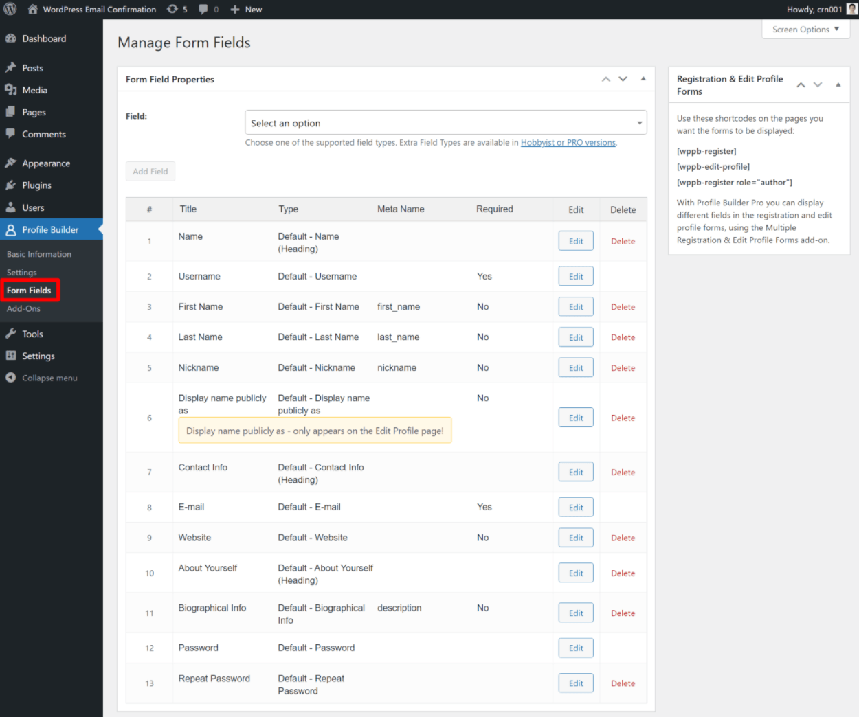 Custom registration form