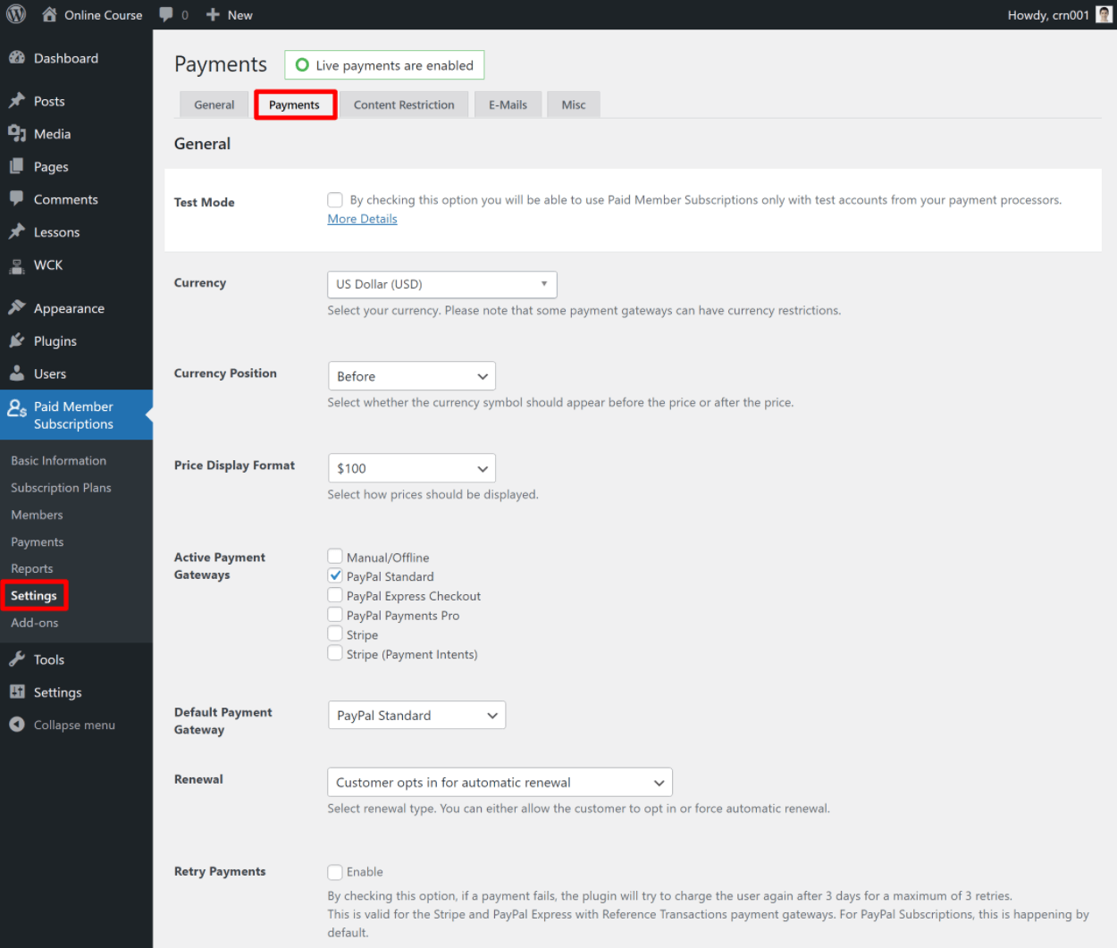 Confiugre payment gateways