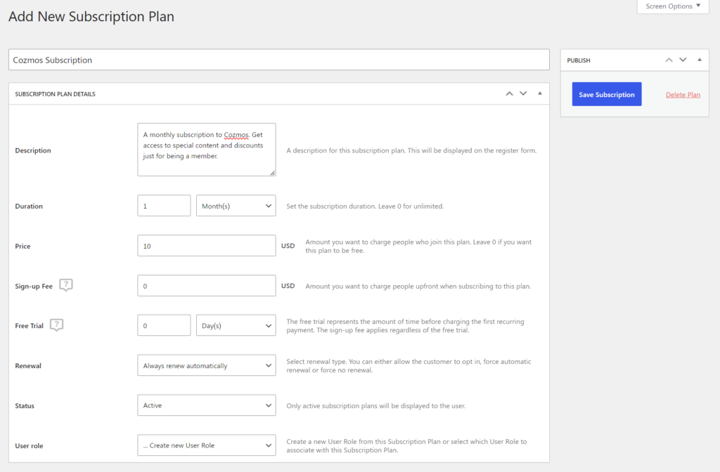 Create a new subscription plan for WooCommerce Stripe subscriptions