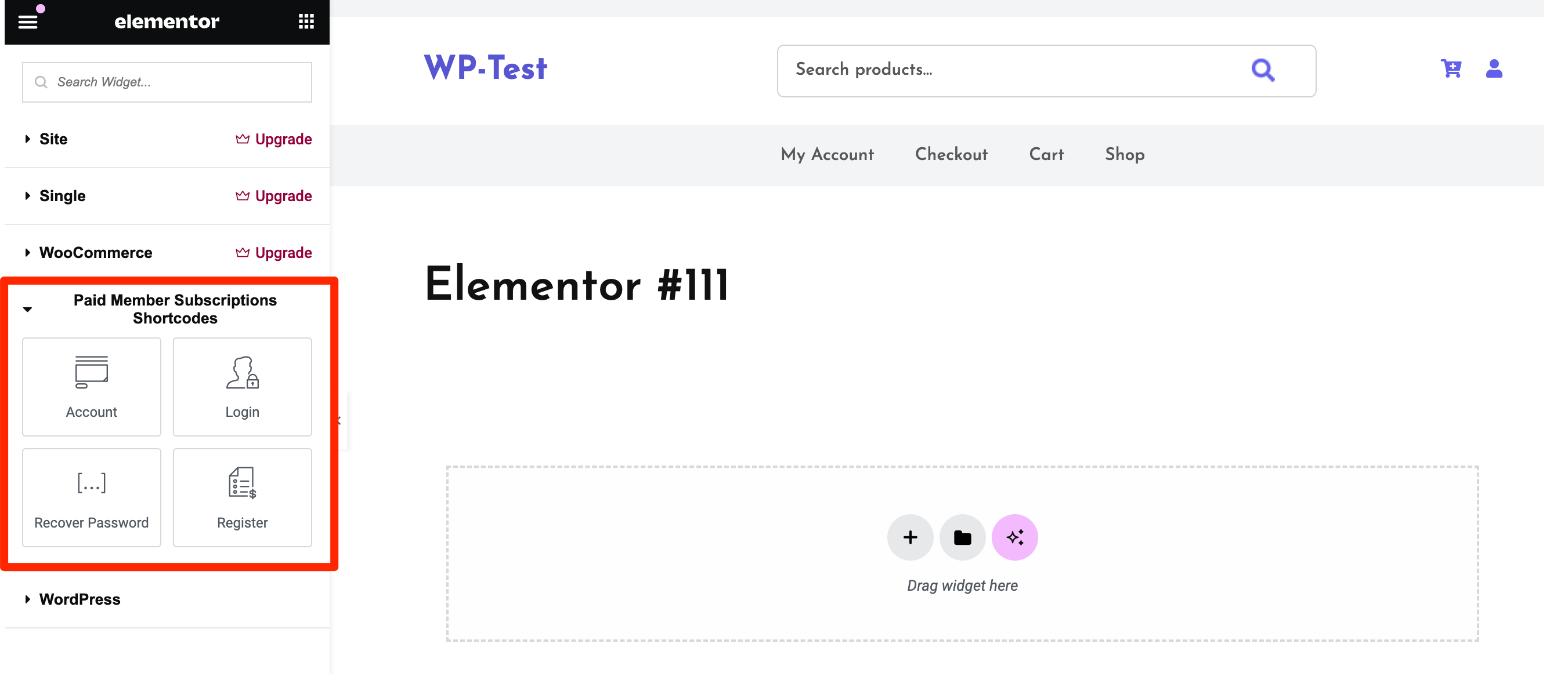 Paid Member Subscriptions register login forms in Elementor