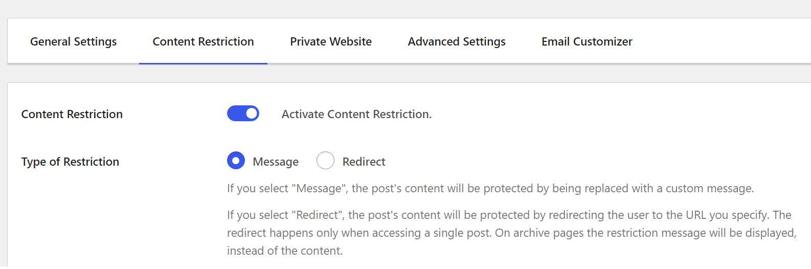 Enabling content restrictions