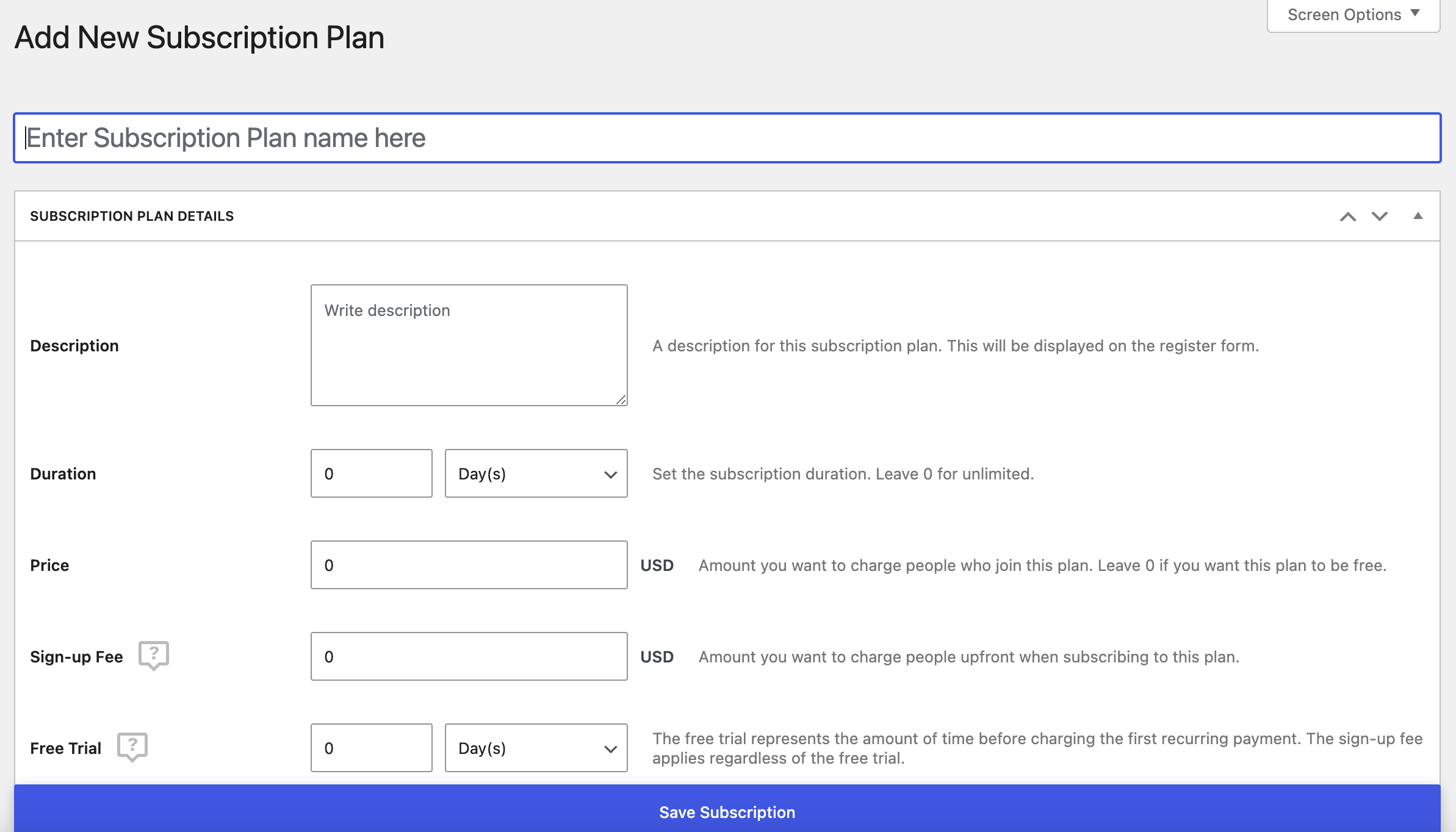 How to add subscription plans using Paid Member Subscriptions