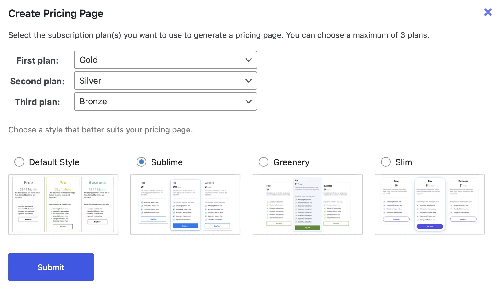 Create a pricing page