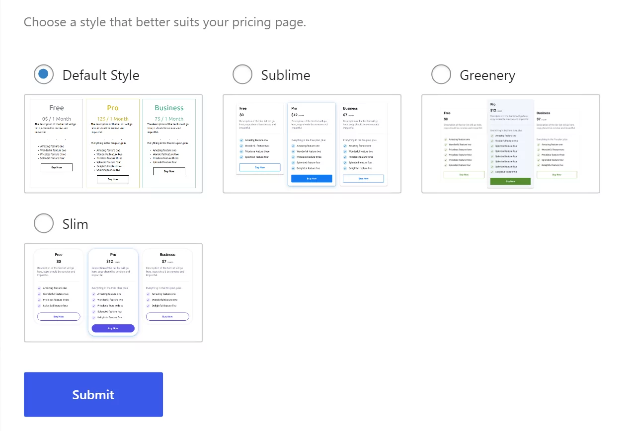 Select a style for your membership pricing table