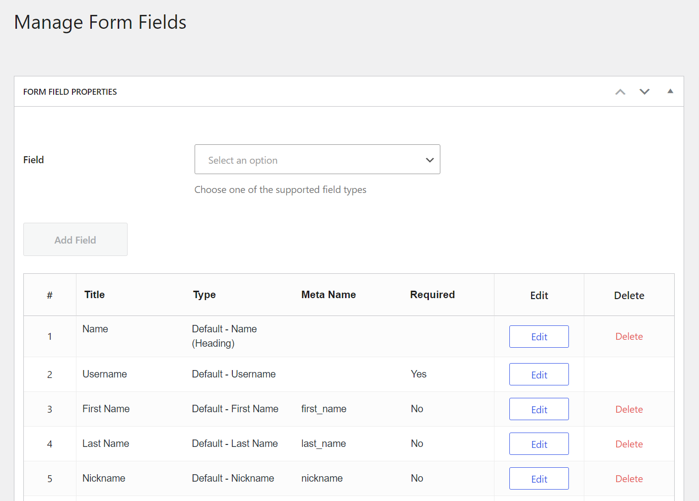 Managing Profile Builder form fields