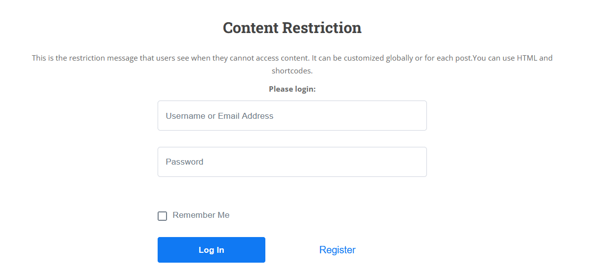 Example of WordPress members area restrictions