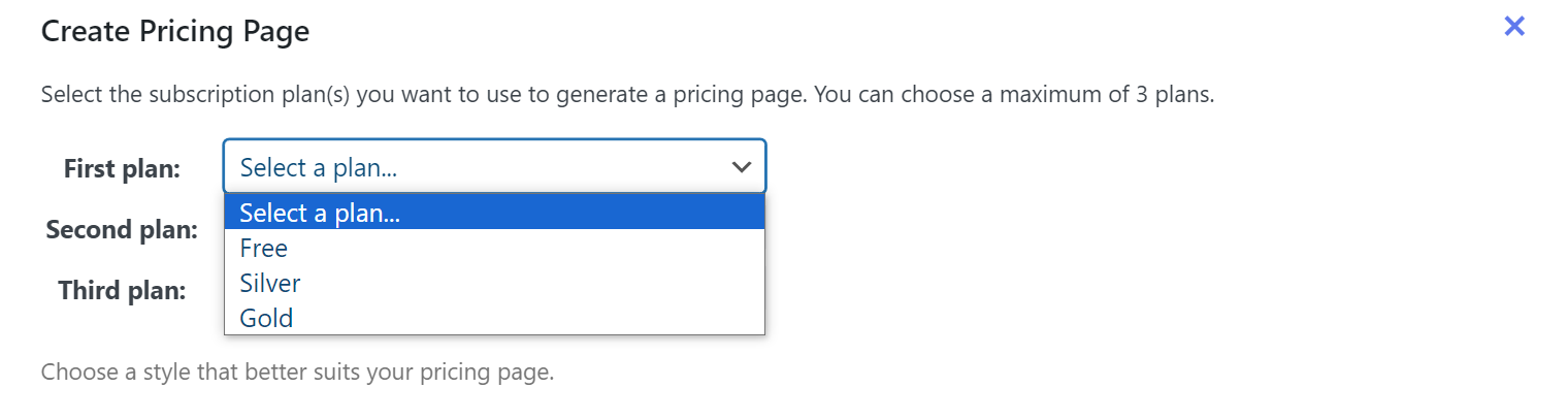 Selecting what plan to include in the membership pricing table