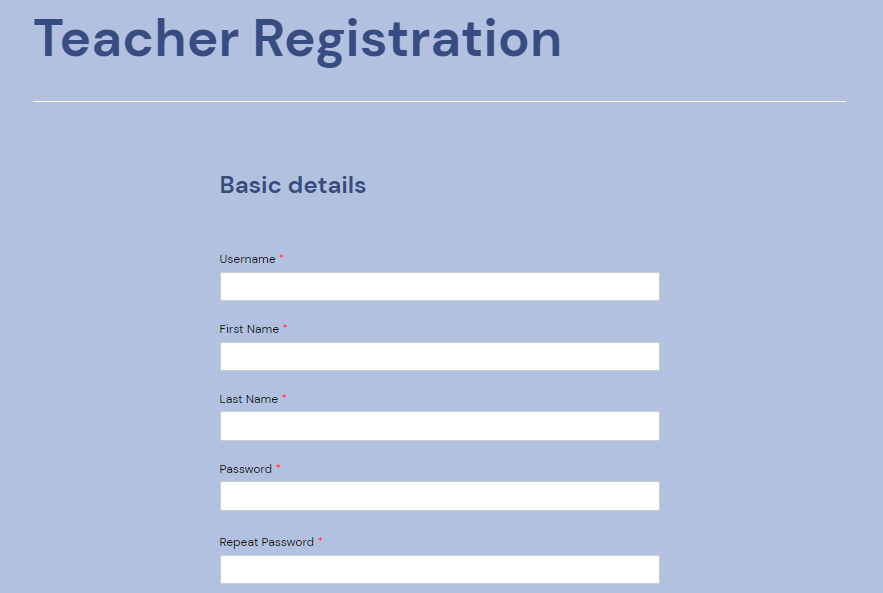 Teacher registration form front end
