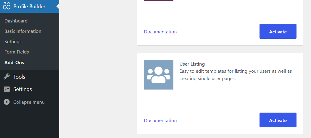 Activating WordPress User Listing add-on