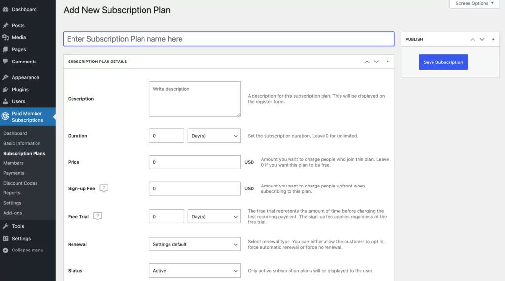 Adding a new subscription to be displayed in your membership pricing table