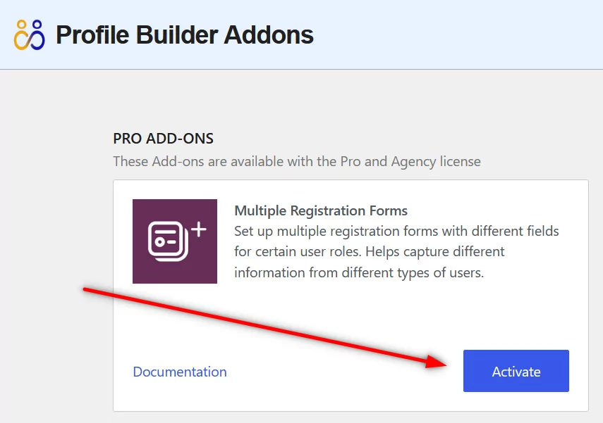 Multiple Registration Forms add-on