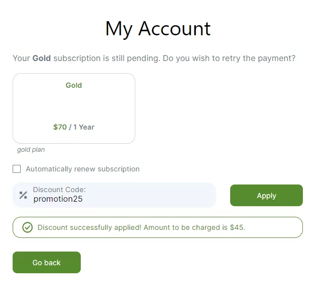 Paid Member Subscriptions Discount Codes Using Discount Code when Retrying Payment