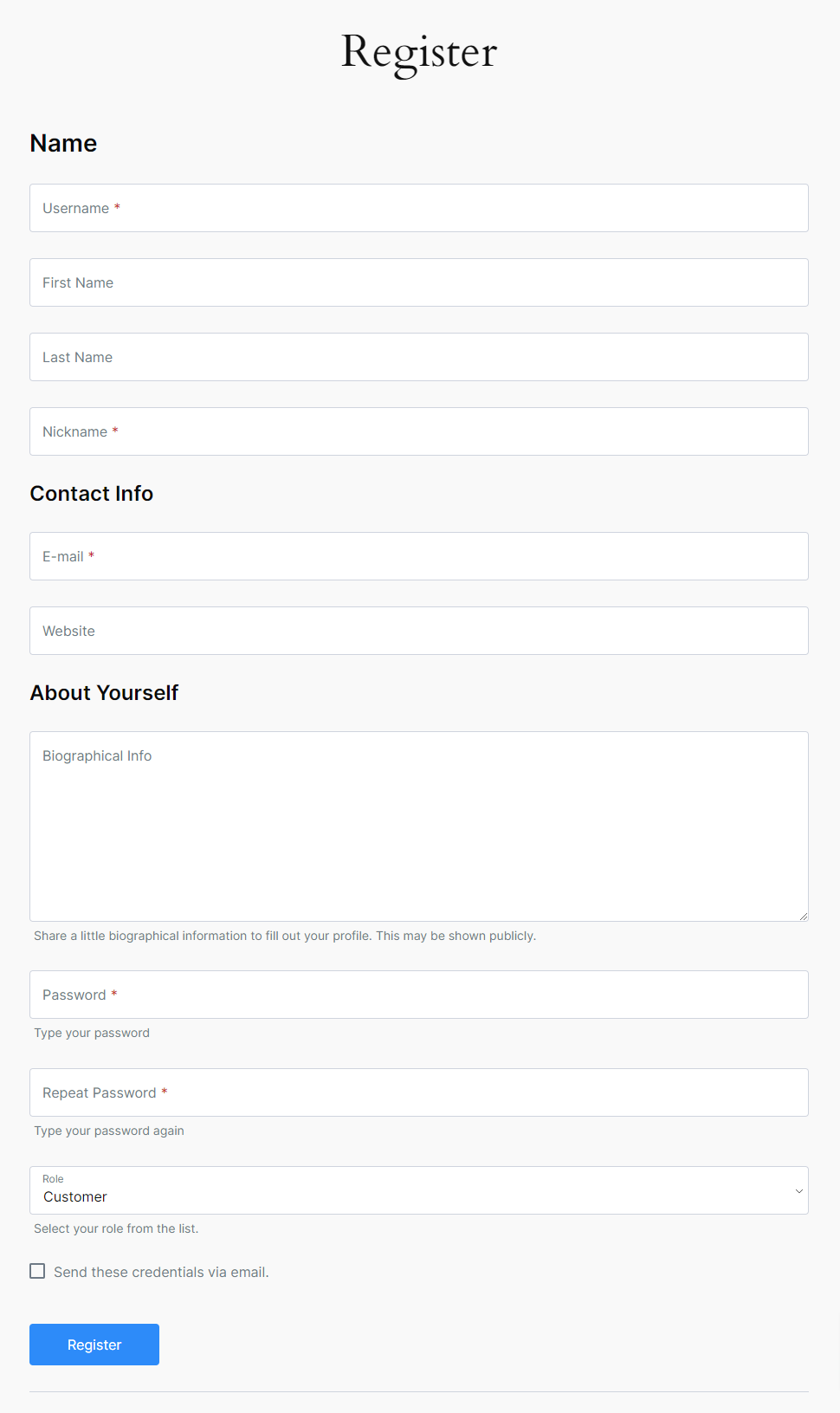 Profile Builder - Select (User Role) Field Front-End