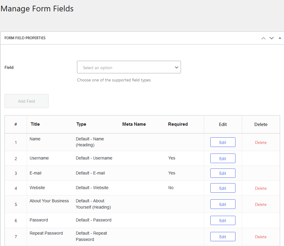Custom form fields in Profile Builder