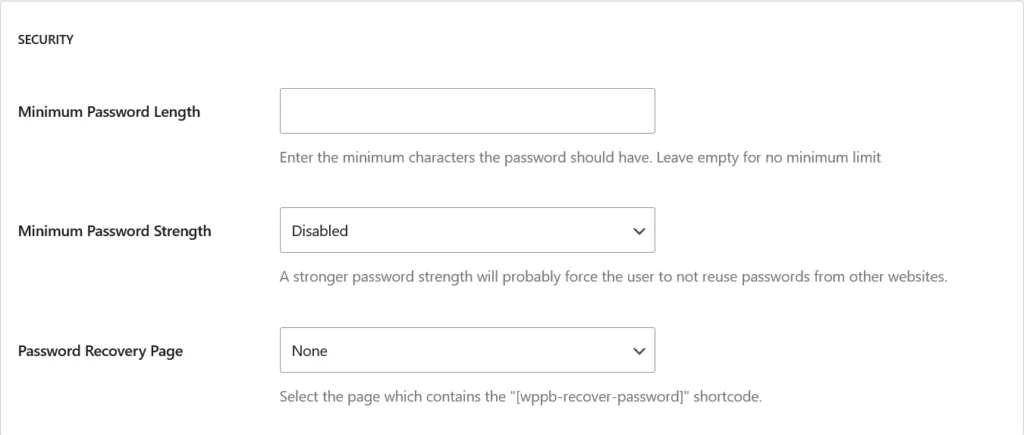 Password strength management settings