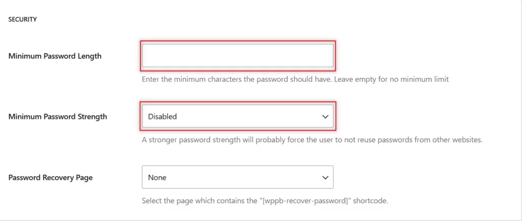 Remove all password security requirements