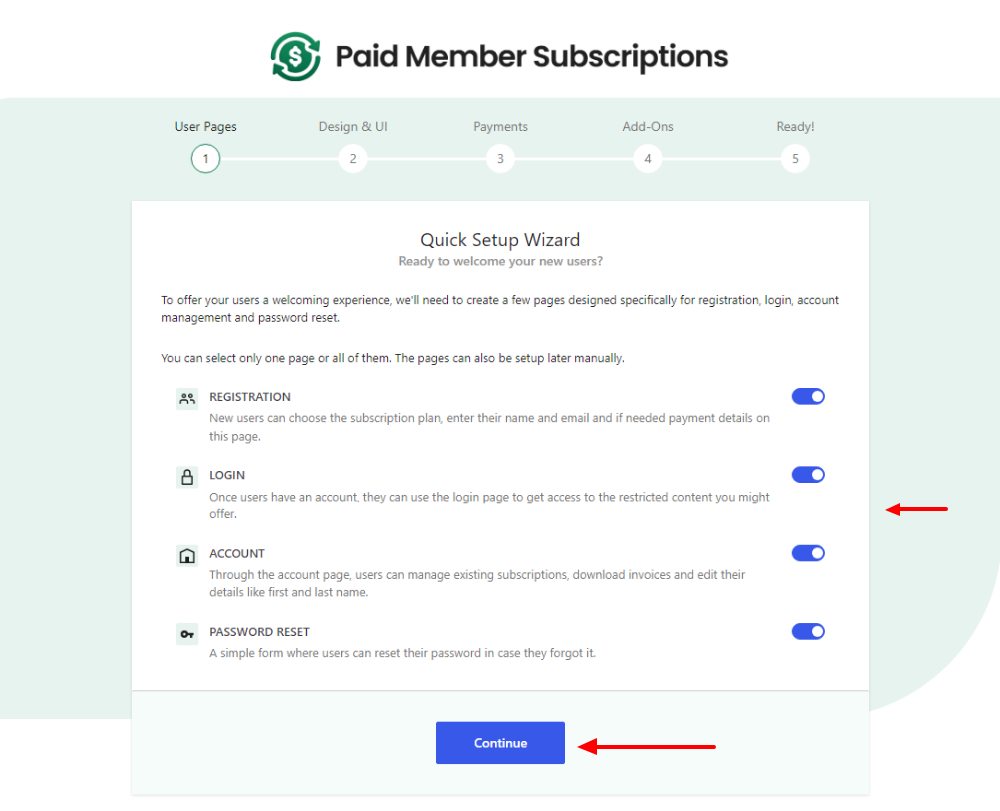 paid member subscriptions user pages