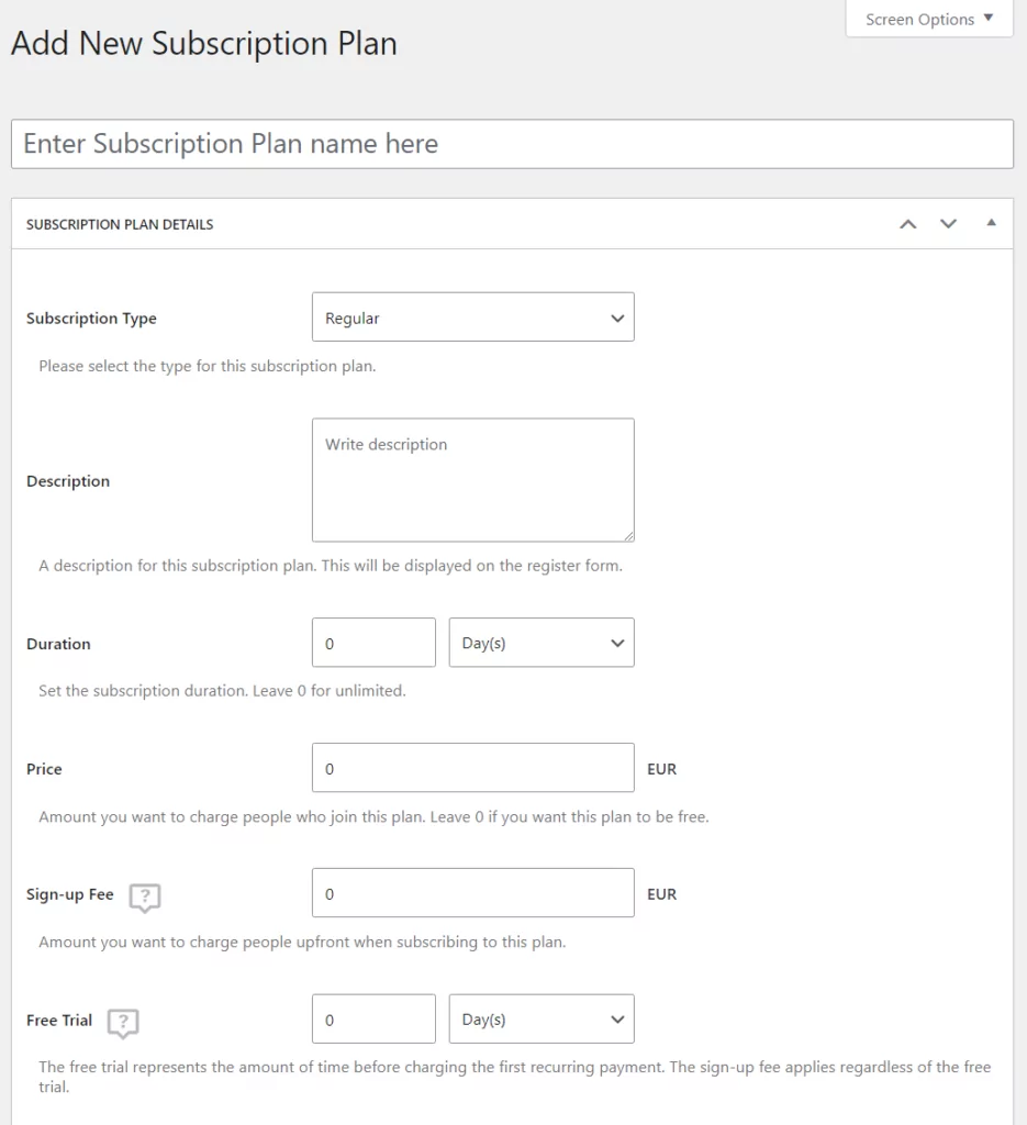Adding a new subscription plan using Paid Member Subscriptions, which is WooCommerce Subscriptions alternative