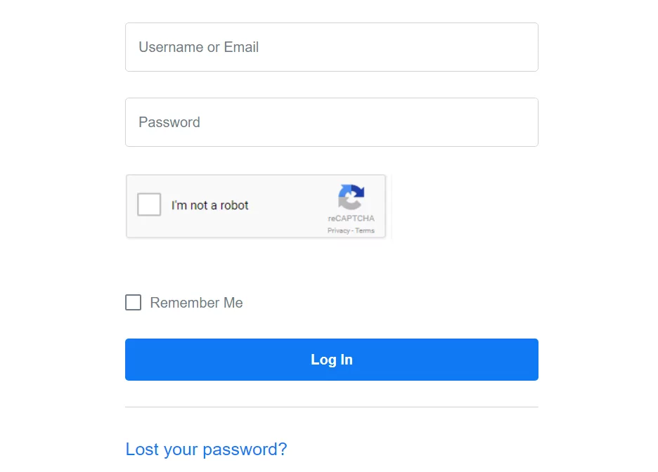 A custom WordPress login form with reCAPTCHA enabled