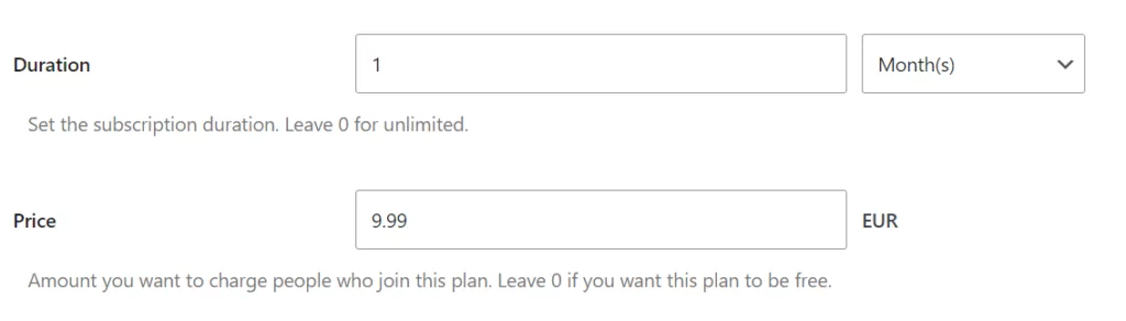Set the price for a subscription plan