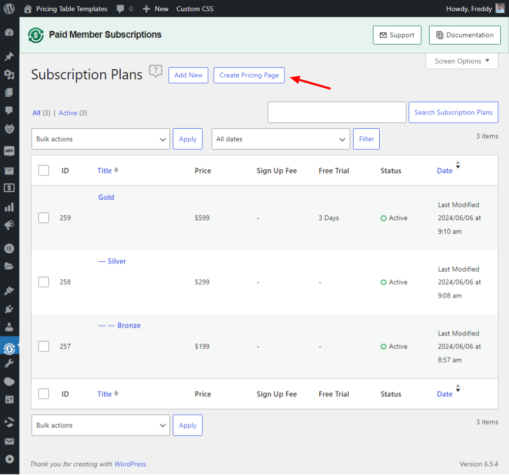 creating pricing page first step