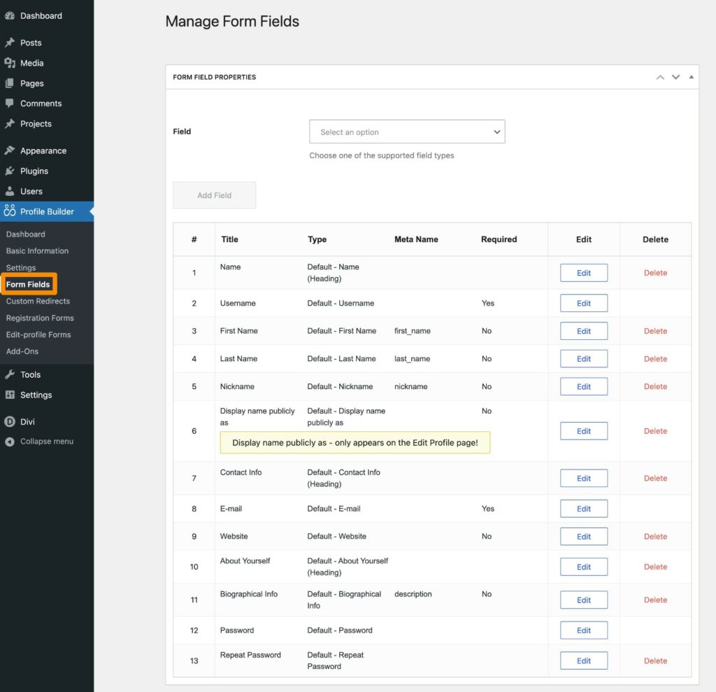 Customize your Divi registration form fields