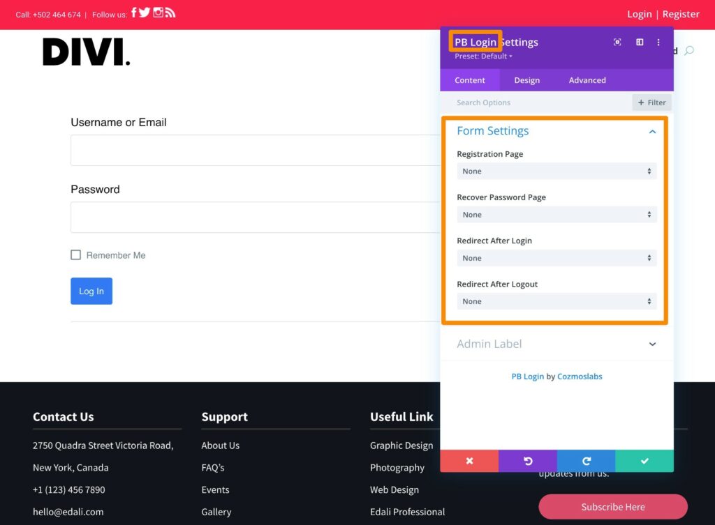 Divi login module