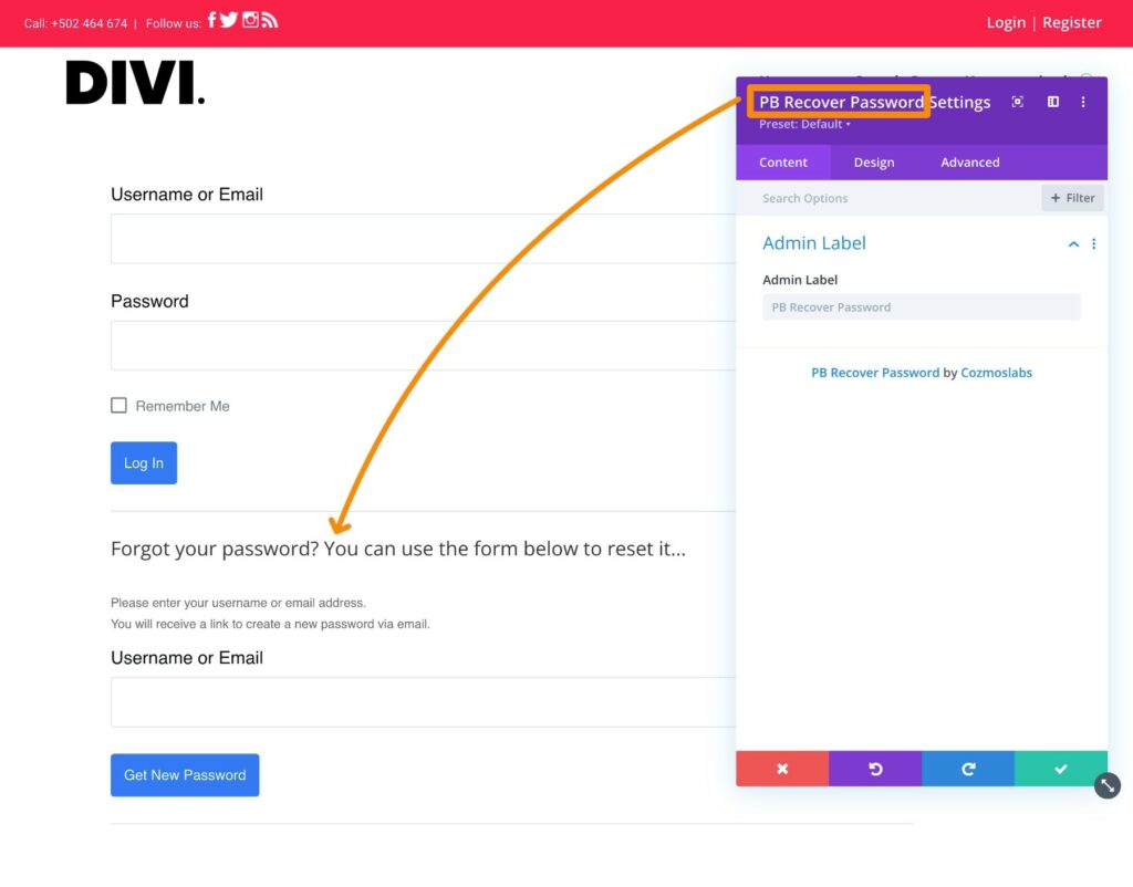 Divi password recovery module