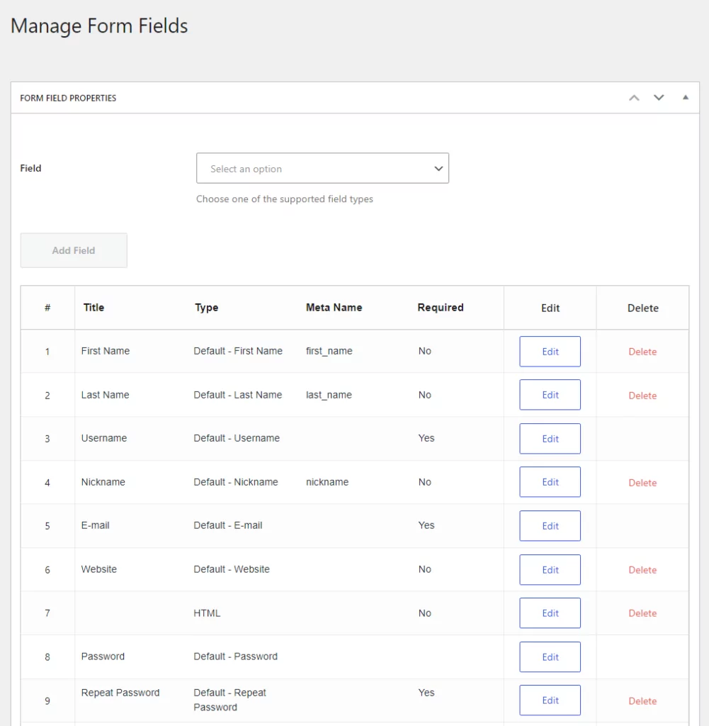 Manage form fields using Profile Builder Pro