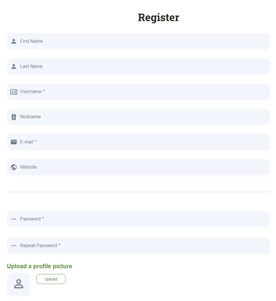 Creating a new registration form