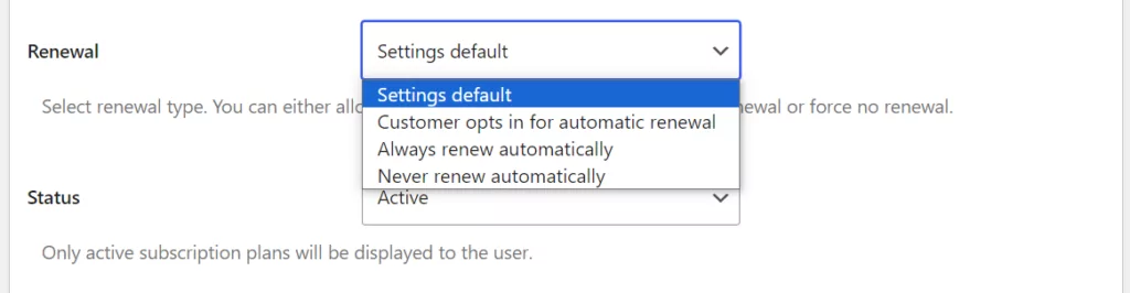 Configuring renewal settings for subscriptions