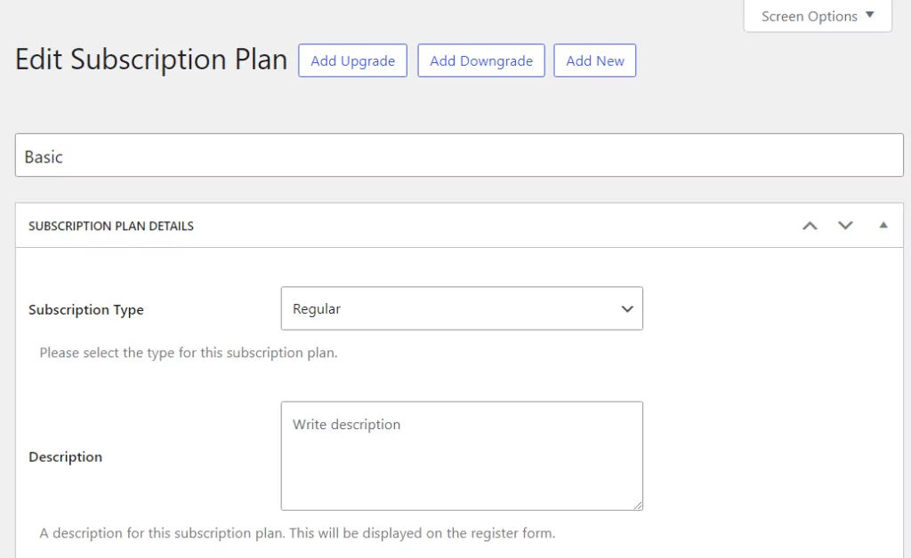 Setting a name for a subscription plan