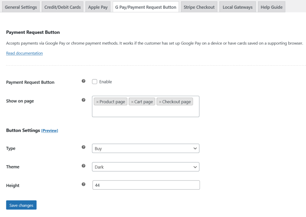 Google Pay payment settings in Stripe Payment Plugin by WebToffee