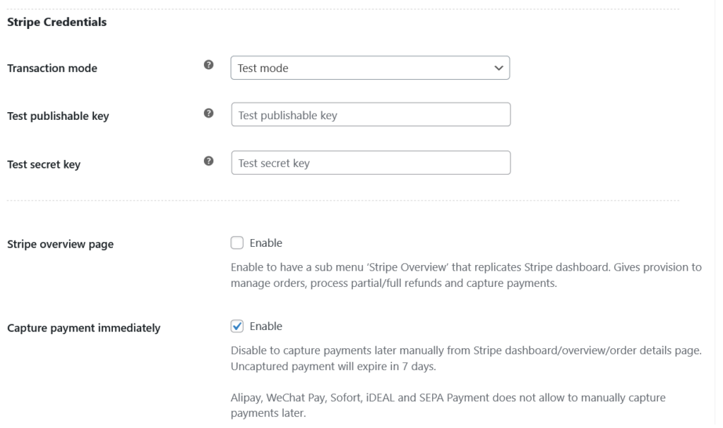 Connecting the plugin with your Stripe account.