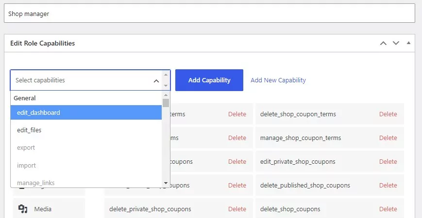 Editing role capabilities in Profile Builder