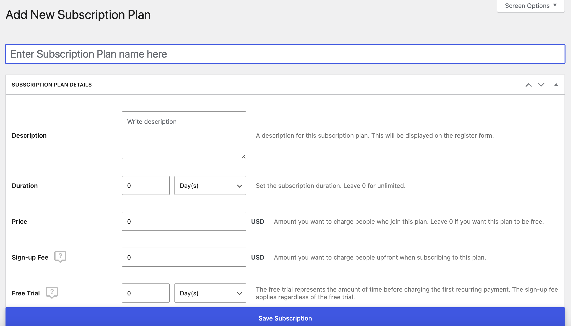 Create subscription plans