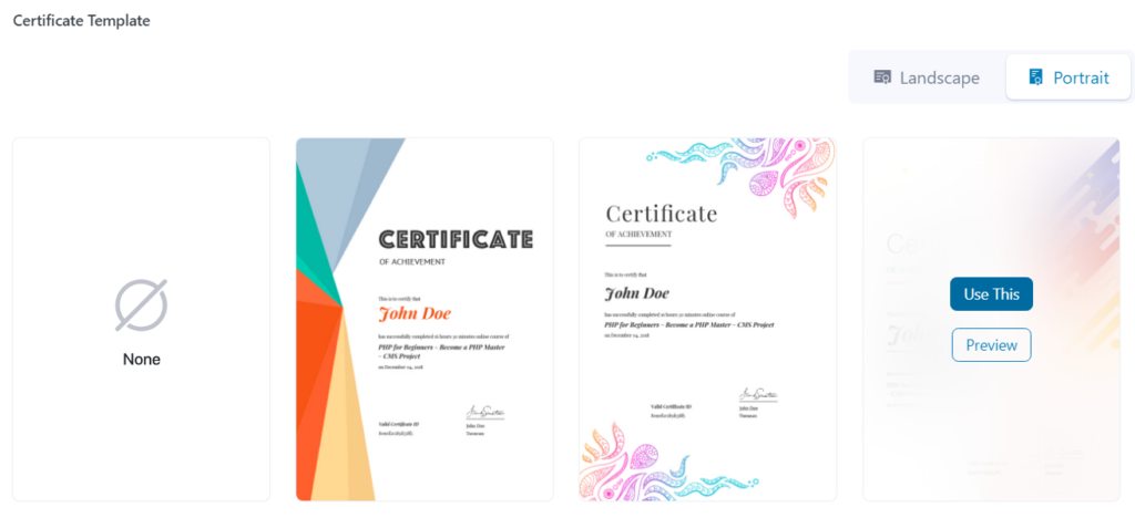 Choosing a certificate template for your course