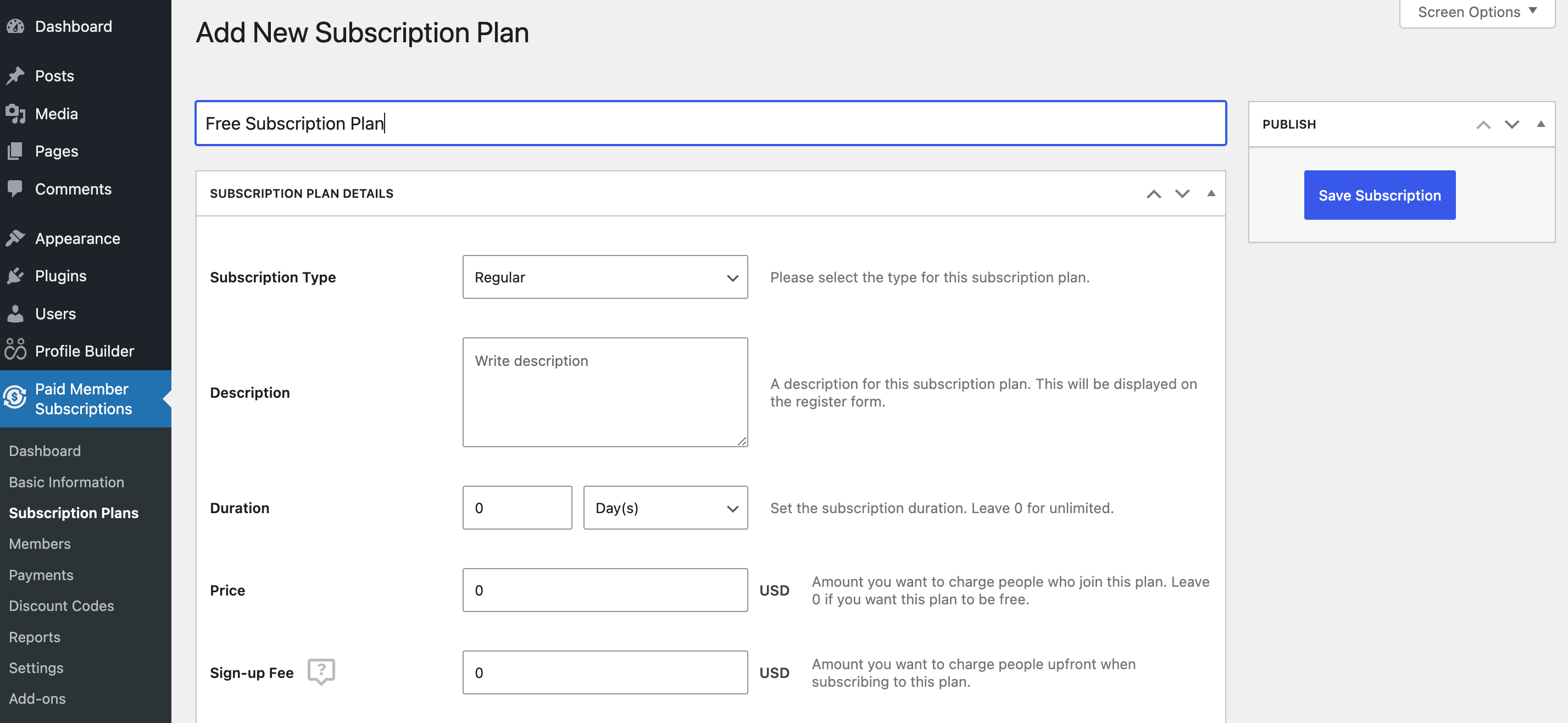Editing your free subscription plan