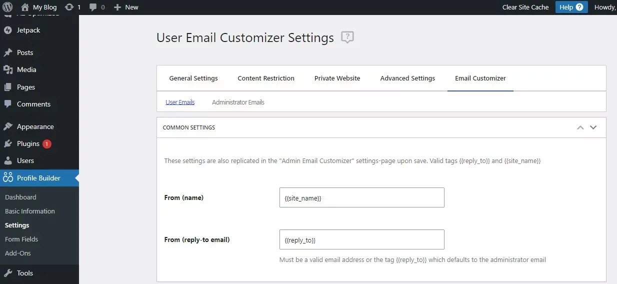 The Email Customizer in Profile Builder Pro