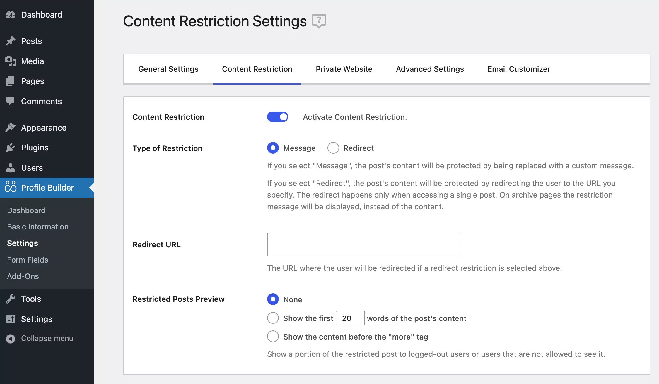 Enabling Content Restriction in WordPress to password protect content