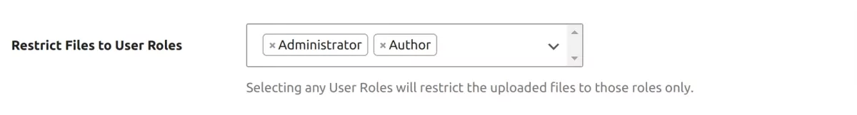 File Restriction Addon Restrict File to User Roles setting