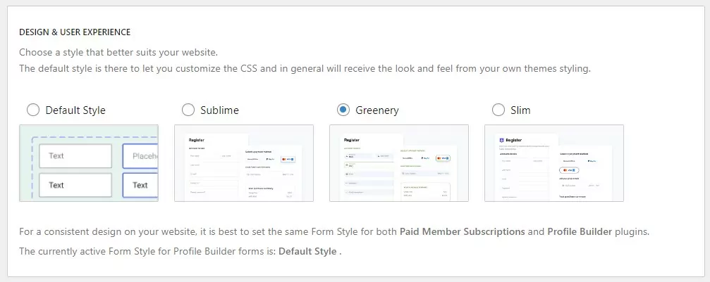 Form styles in Paid Member Subcriptions