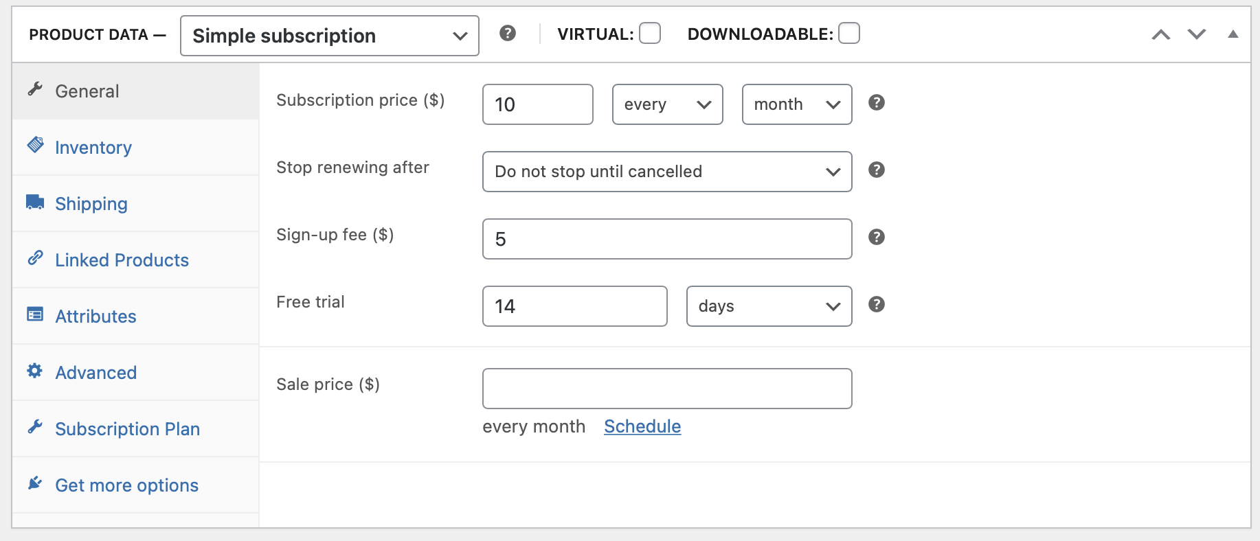 Configuring the WooCommerce Stripe subscriptions product