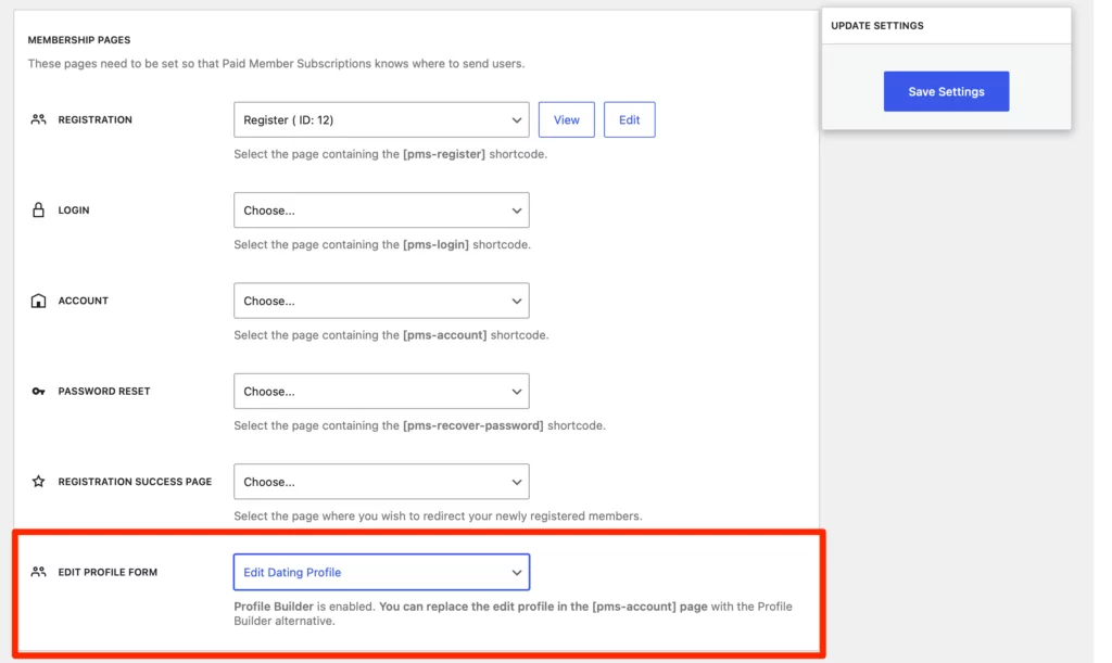 Select Edit profile form