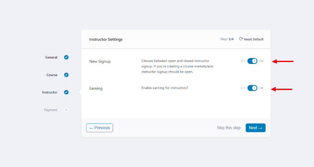 tutor lms setup wizard instructor settings