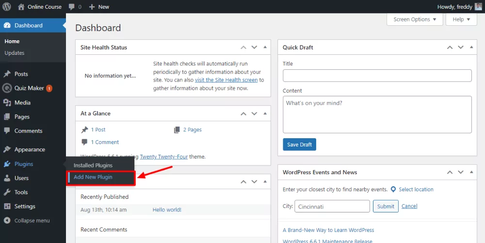 adding new plugin in wordpress admin