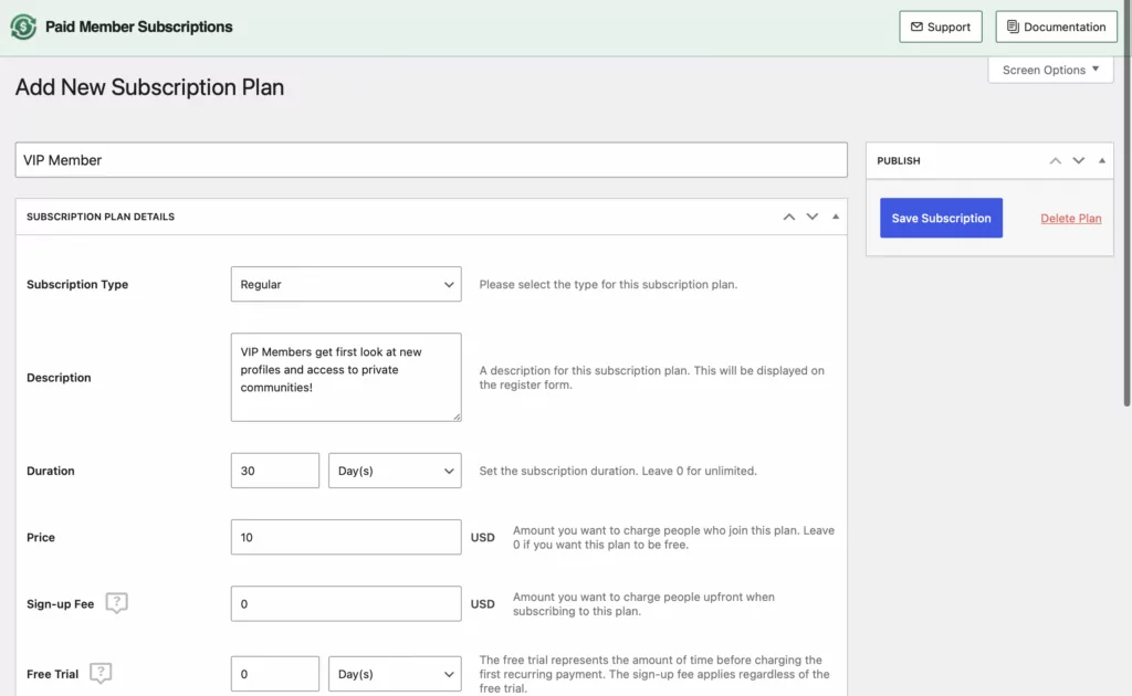 Add subscription plans using Paid Member Subscriptions